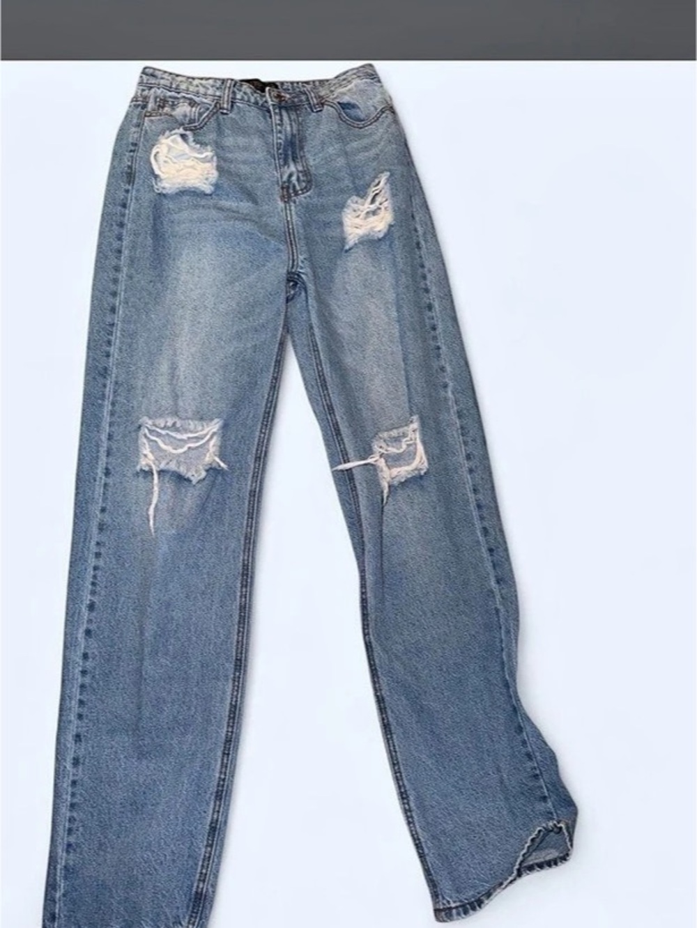 Straight Leg Distressed Jeans Size 7 Blue